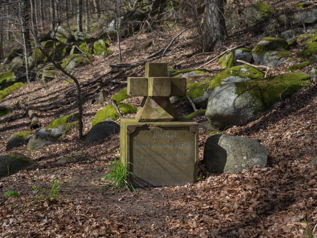 Stone cross in remembrance of a hunting accident, not far from the Roman Wall