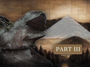 A rock formation resembling a face, layered with a mountain backdrop and the text "PART III" at the bottom.